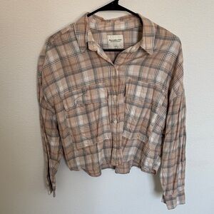 Abercrombie & Fitch Tan and Cream Plaid Button-Front Shirt